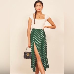 Reformation green polka dot Zoe skirt